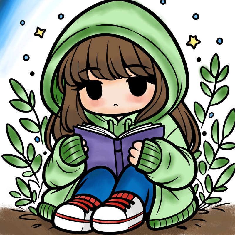 girl in oversized hoodie reading a book
