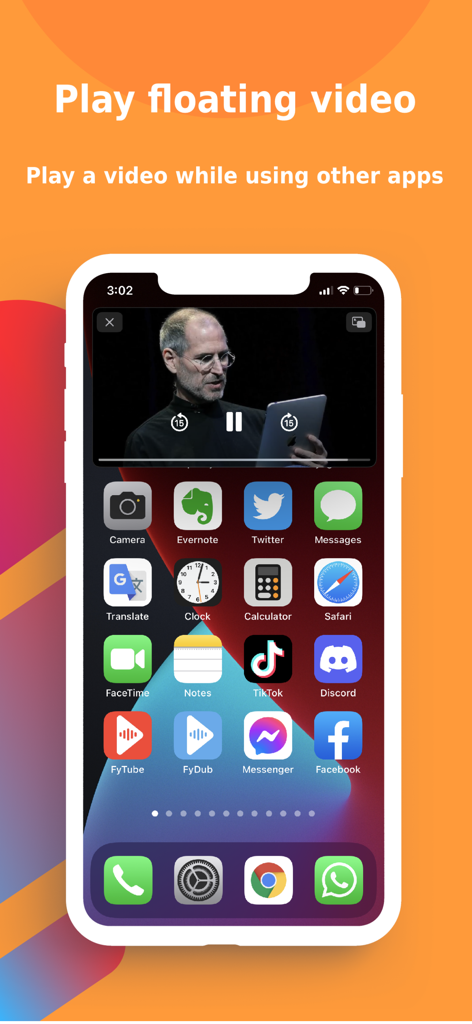 FyTube - YouTube Without Ads - Reproductor de video flotante de FyTube en modo PiP en la pantalla de inicio del iPhone