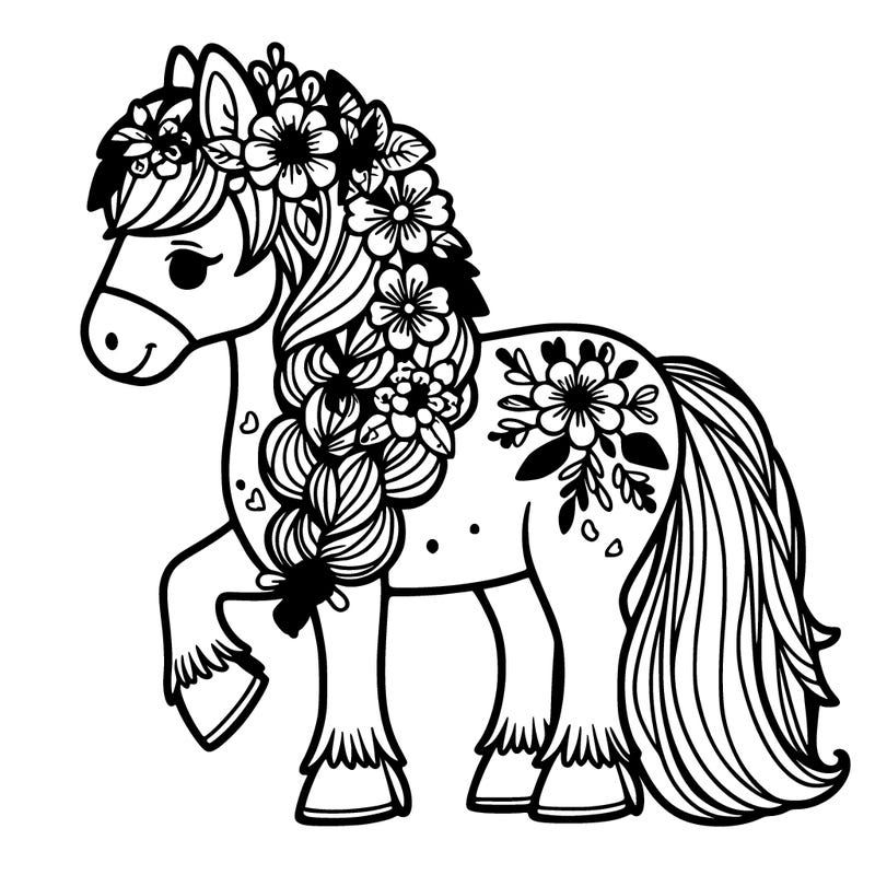 a horse with flowers braided into its mane