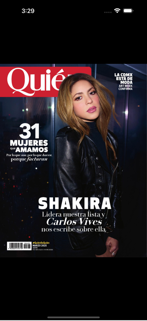 Quién - Quien magazine cover featuring singer Shakira for the March 2025 issue.