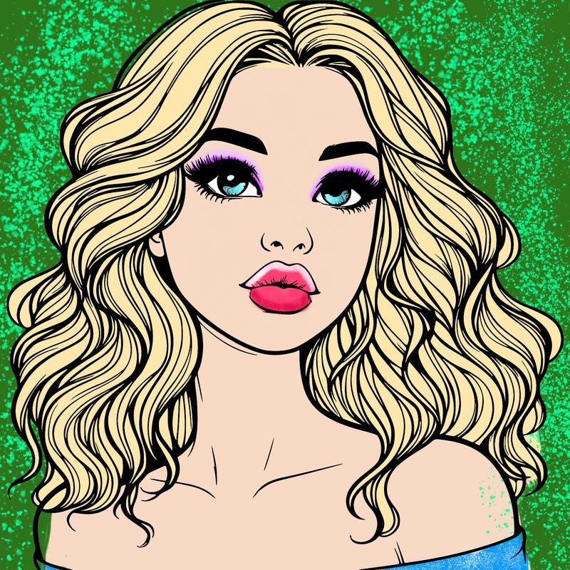 realistic girl with wavy hair and lips