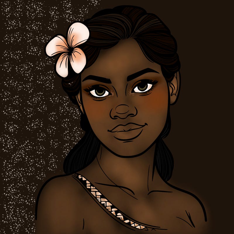 a realistic polynesian woman with a samoan pacific look and a taupou