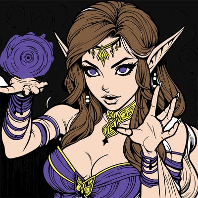 realistic scary beautiful elf sorceress casting spell