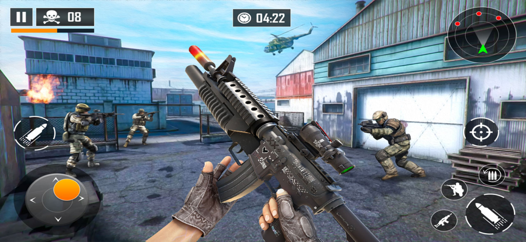 First-person perspective of a soldier holding an assault rifle during a tactical mission in an urban environment