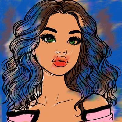 realistic girl with wavy hair and lips