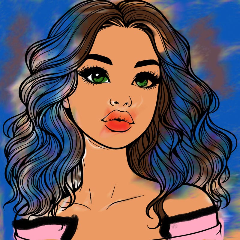 realistic girl with wavy hair and lips
