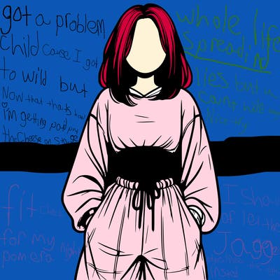 realistic girl faceless with baggy pants and a crop top