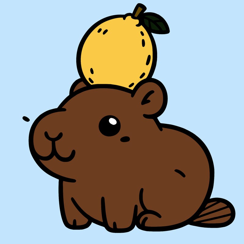 cute capybara with lemon on its head carton