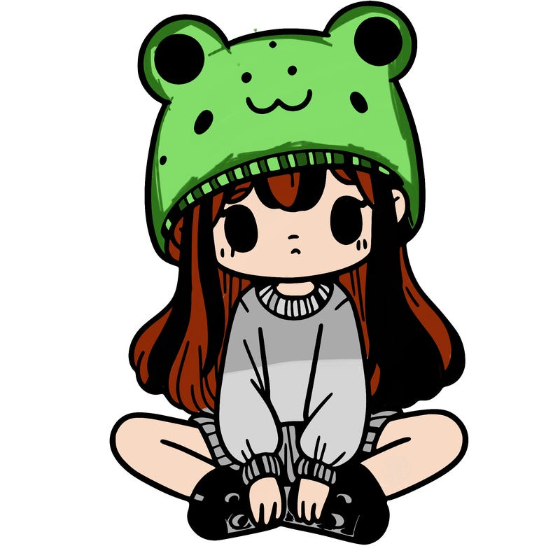 a girl wearing a frog hat and some frog socks