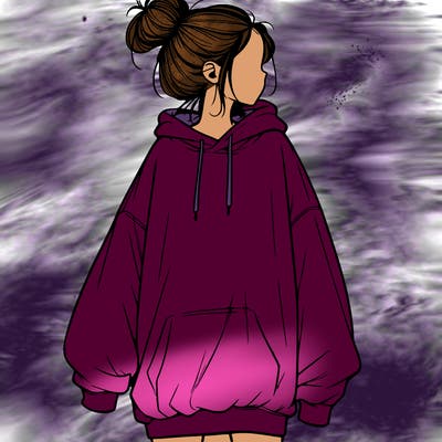 realistic girl with a oversized sweatshirt on and a bun