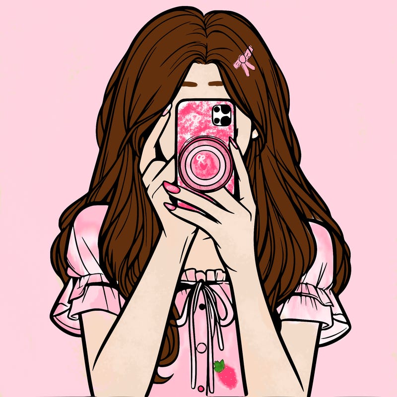 a realistic girl holding her phone taking pictures