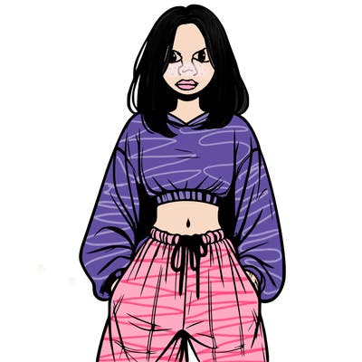 realistic girl faceless with baggy pants and a crop top
