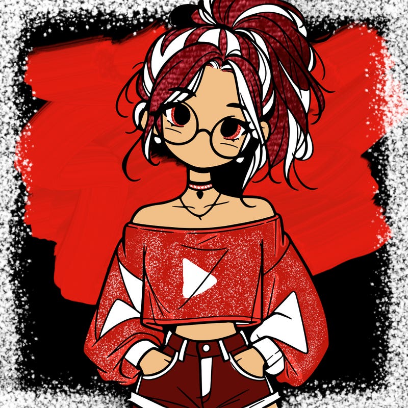 girl with a messy ponytail glasses a baggy crop top and jean shorts