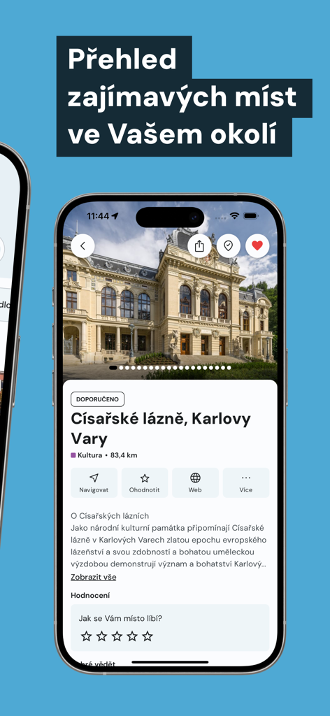VozejkMap - A screenshot of the VozejkMap app showing accessibility information and navigation options for a cultural location in the Czech Republic.