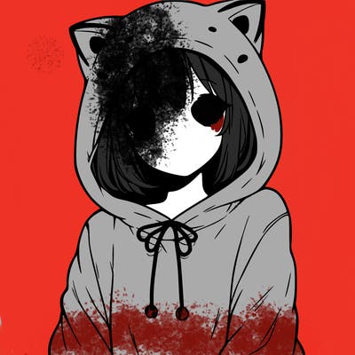 anime girl with no face in a cat hoodie