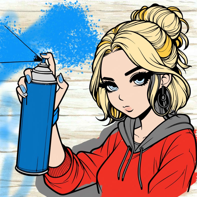 a realistic girl spray painting