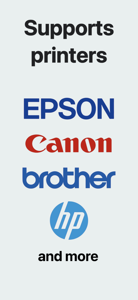 Envelope Printer Labels - Gráfico mostrando marcas de impressoras suportadas incluindo Epson, Canon, Brother e HP