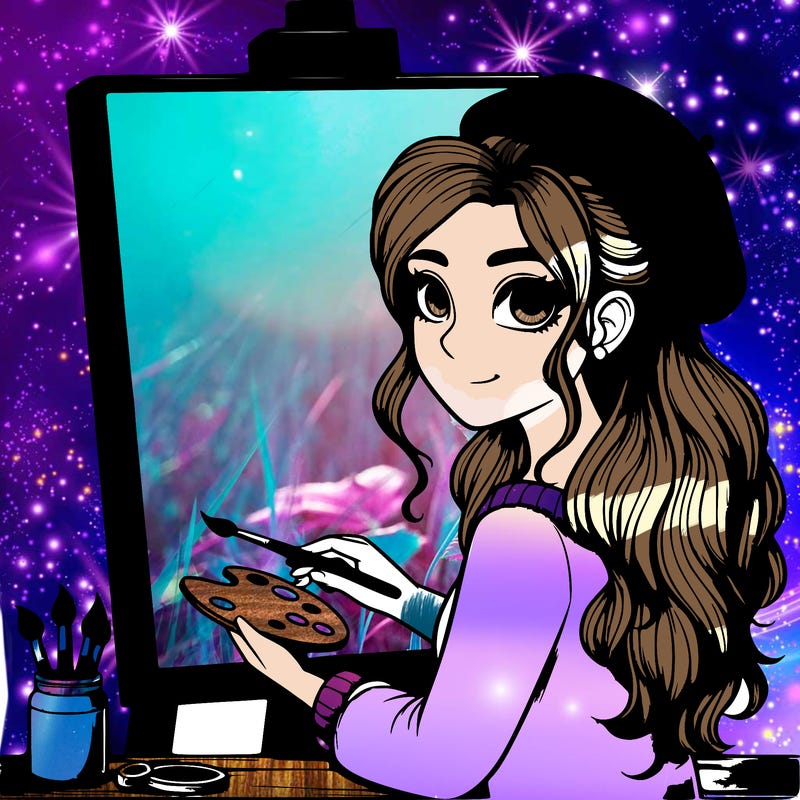 realistic girl artist painting a blank canvas