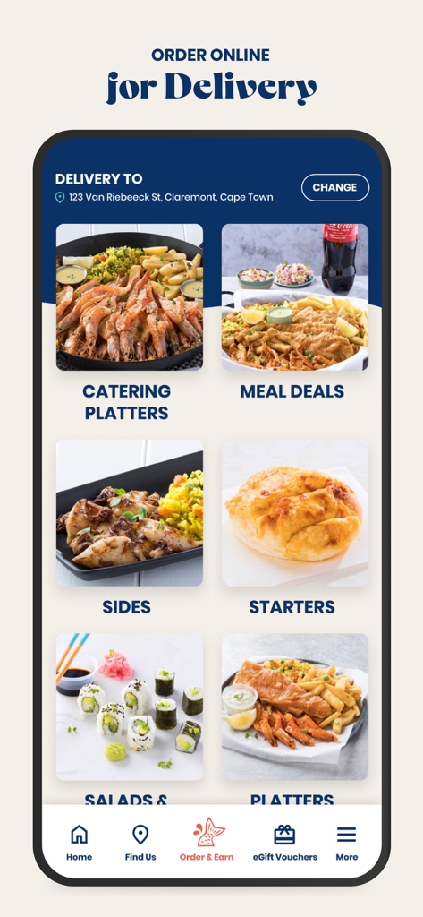 John Dory's - John Dorys mobile app menu showing seafood delivery options including platters and sushi