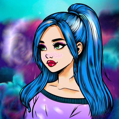 realistic girl with a high ponytail