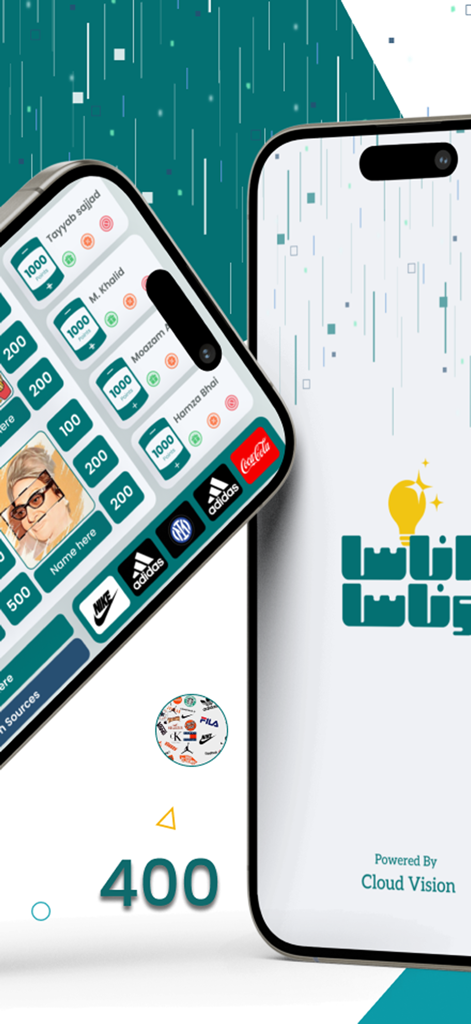 Oberfläche der Anasa W Anasa Social-Trivia-App auf Mobiltelefonen mit Spielkategorien und Ergebnissen
