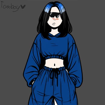 realistic girl faceless with baggy pants and a crop top