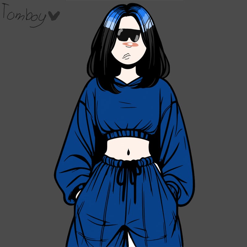 realistic girl faceless with baggy pants and a crop top