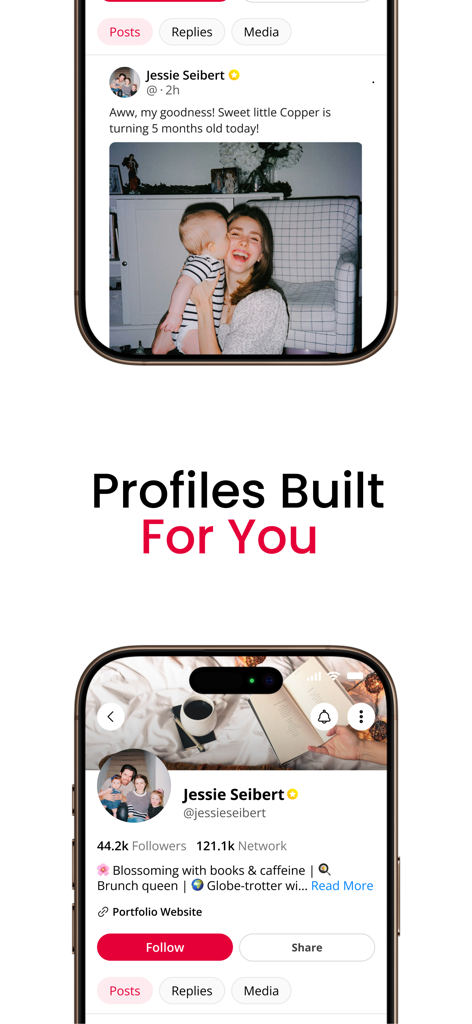 User profile screen on the Parler social media app displaying personal posts and network statistics.
