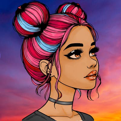 realistic girl with buns on the top of her head