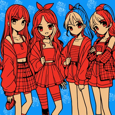 teen manga girls group of 4