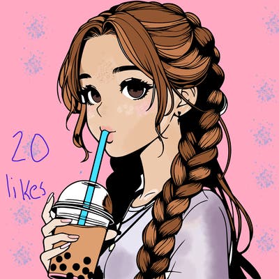 realistic girl with braided hair drinking boba