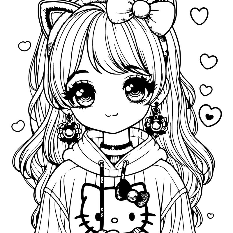 cute realistic girl with a hello kitty sweater and earrings