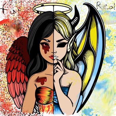 realistic angel half demon