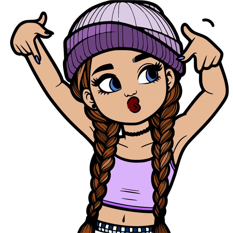 realistic teenage girl with braids and a beanie and crop top doing 🫶🏼