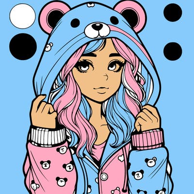 realistic girl in a animal pjs hoodie