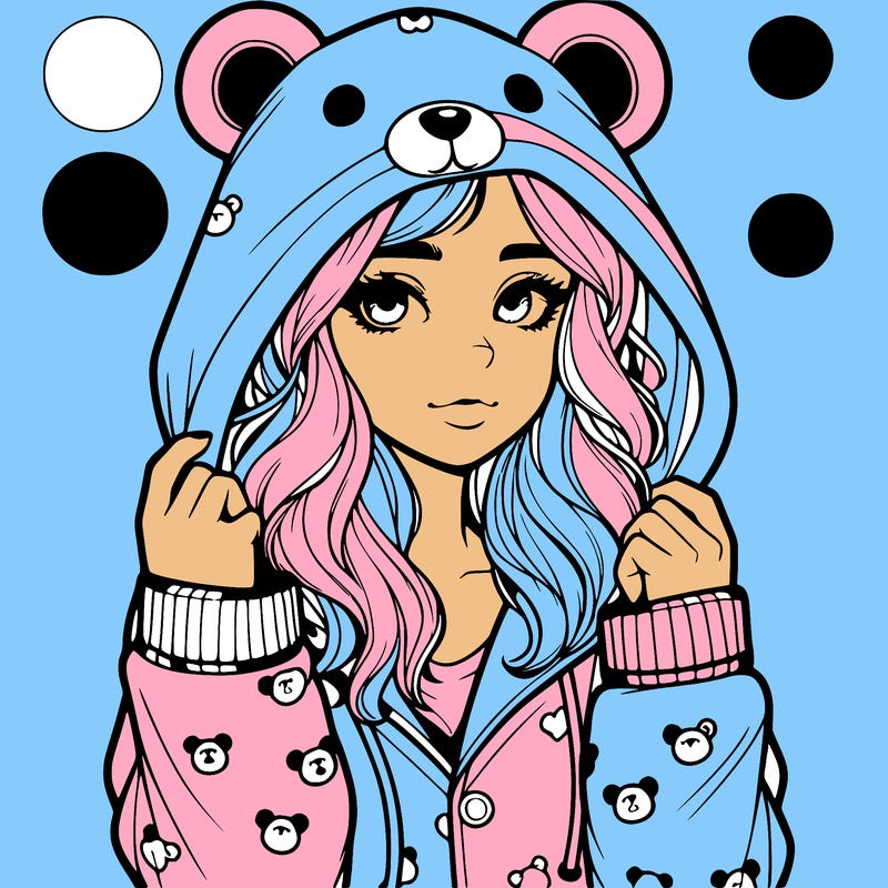 realistic girl in a animal pjs hoodie