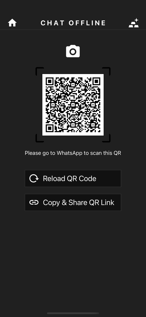 Chat Offline Plus No Last Seen - Interface showing a QR code to link a WhatsApp account for offline chatting