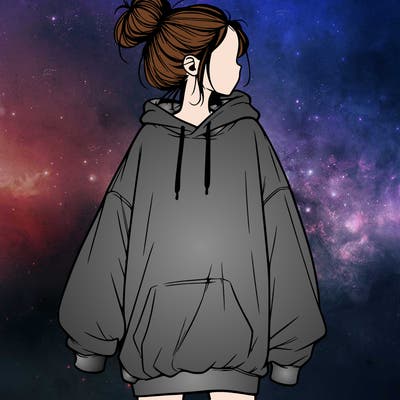 realistic girl with a oversized sweatshirt on and a bun