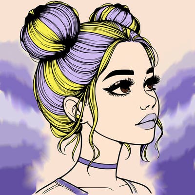 realistic girl with buns on the top of her head