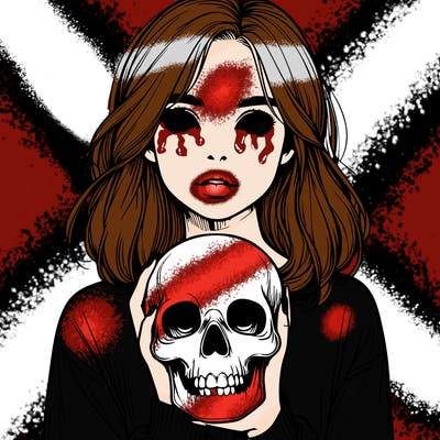realistic girl holding a skull