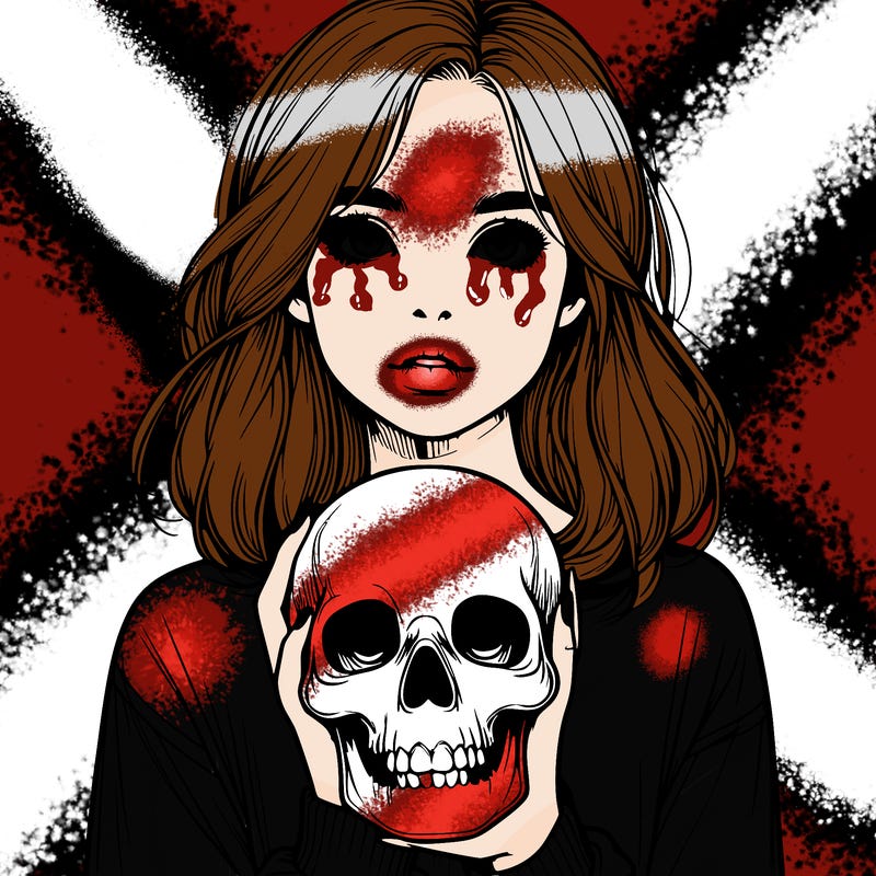 realistic girl holding a skull