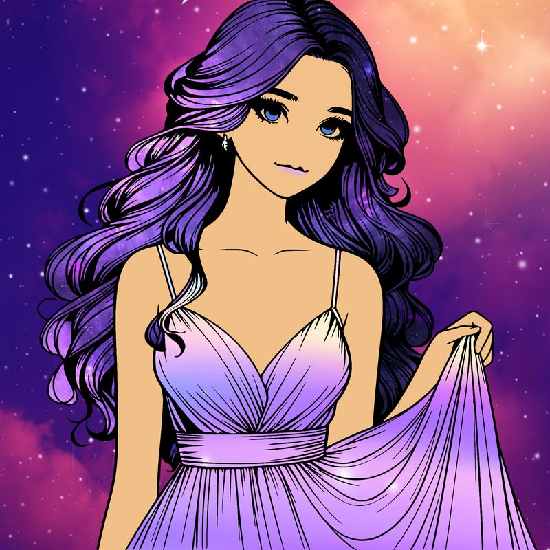 realistic girl in flowy silky prom dress