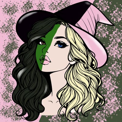 realistic witch girl with wavy hair and lips