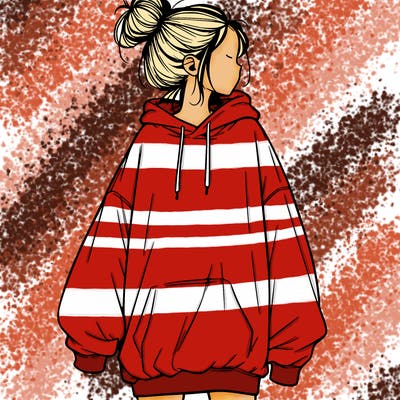 realistic girl with a oversized sweatshirt on and a bun