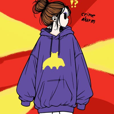 realistic girl with a oversized sweatshirt on and a bun
