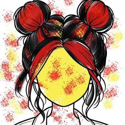 realistic girl with buns on the top of her hair