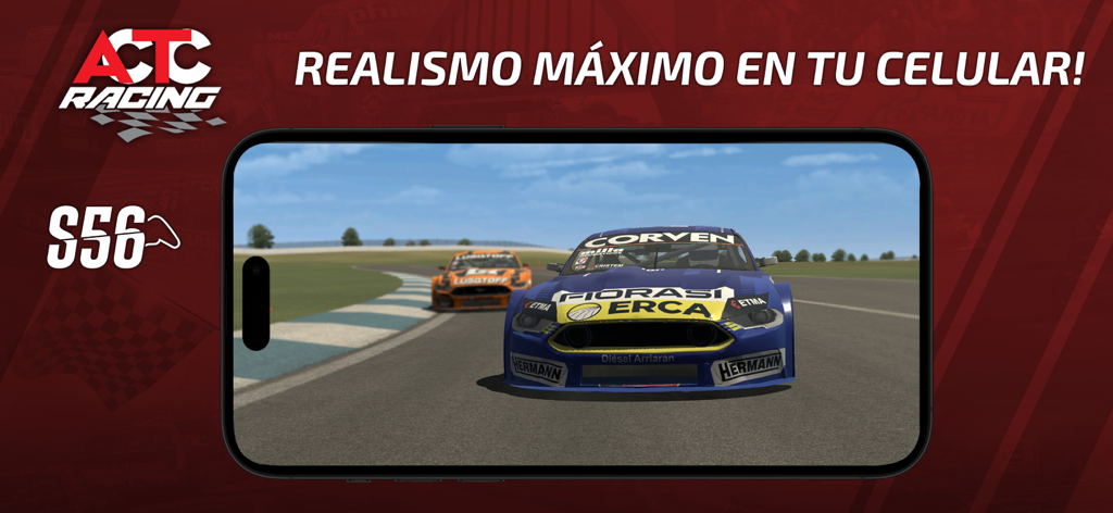 Juego móvil ACTC Racing mostrando un simulador de carreras de autos realista
