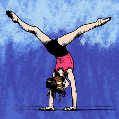 realistic gymnastic hand stand girl in four splits