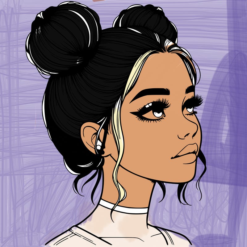 realistic girl with buns on the top of her head