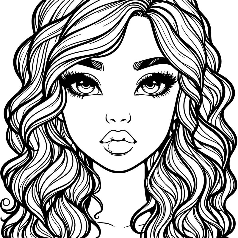 realistic girl with wavy hair and lips